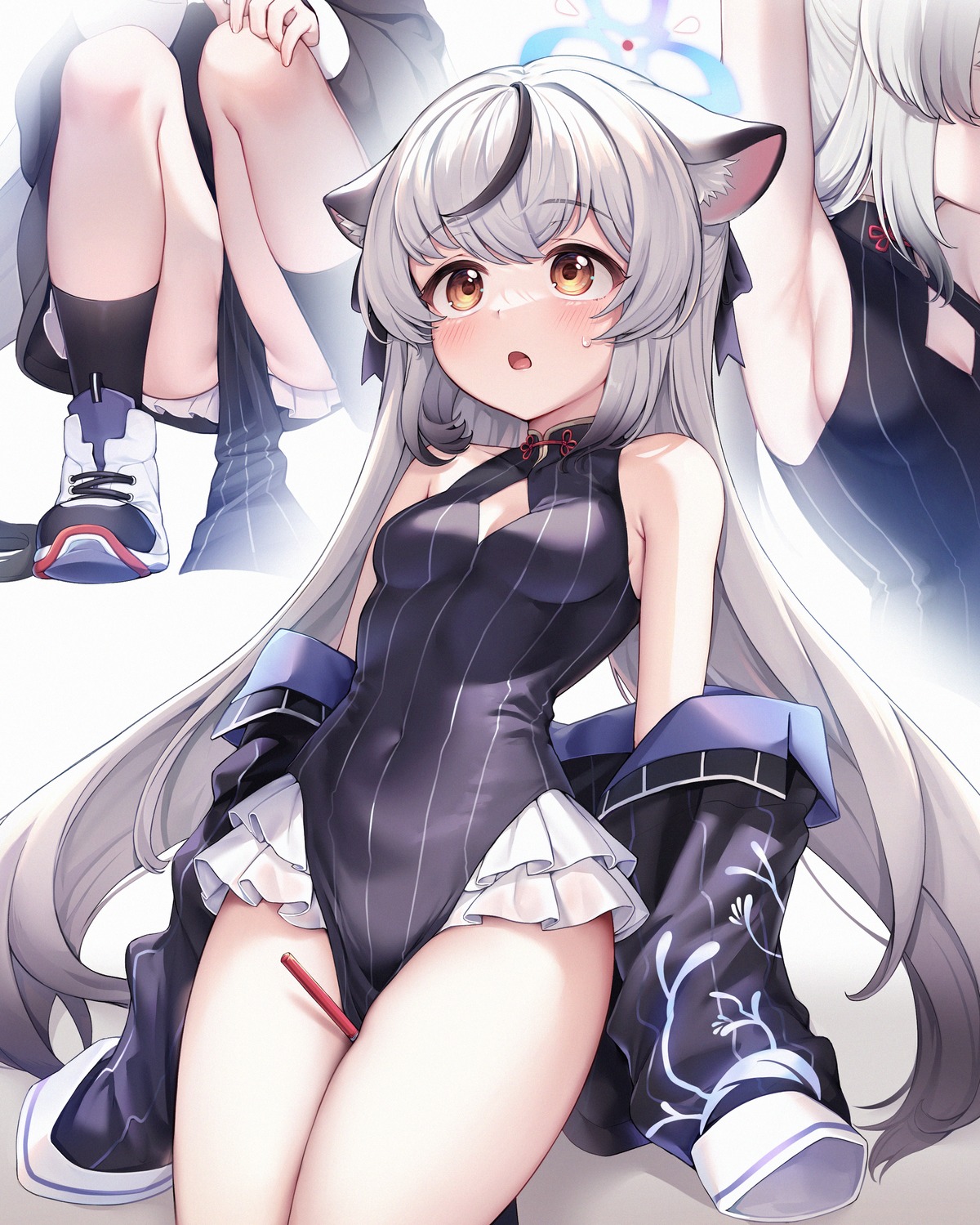 animal_ears blue_archive cleavage dress halo loli mono_mon__ nekomimi no_bra sunohara_kokona