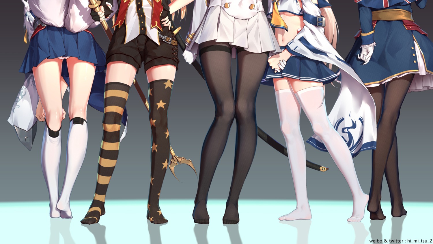 animal_ears ayanami_(azur_lane) azur_lane cleveland_(azur_lane) hood_(azur_lane) kaga_(azur_lane) kitsune no_bra pantsu pantyhose seifuku sword tail takao_(azur_lane) thighhighs tokinohimitsu underboob wallpaper weapon