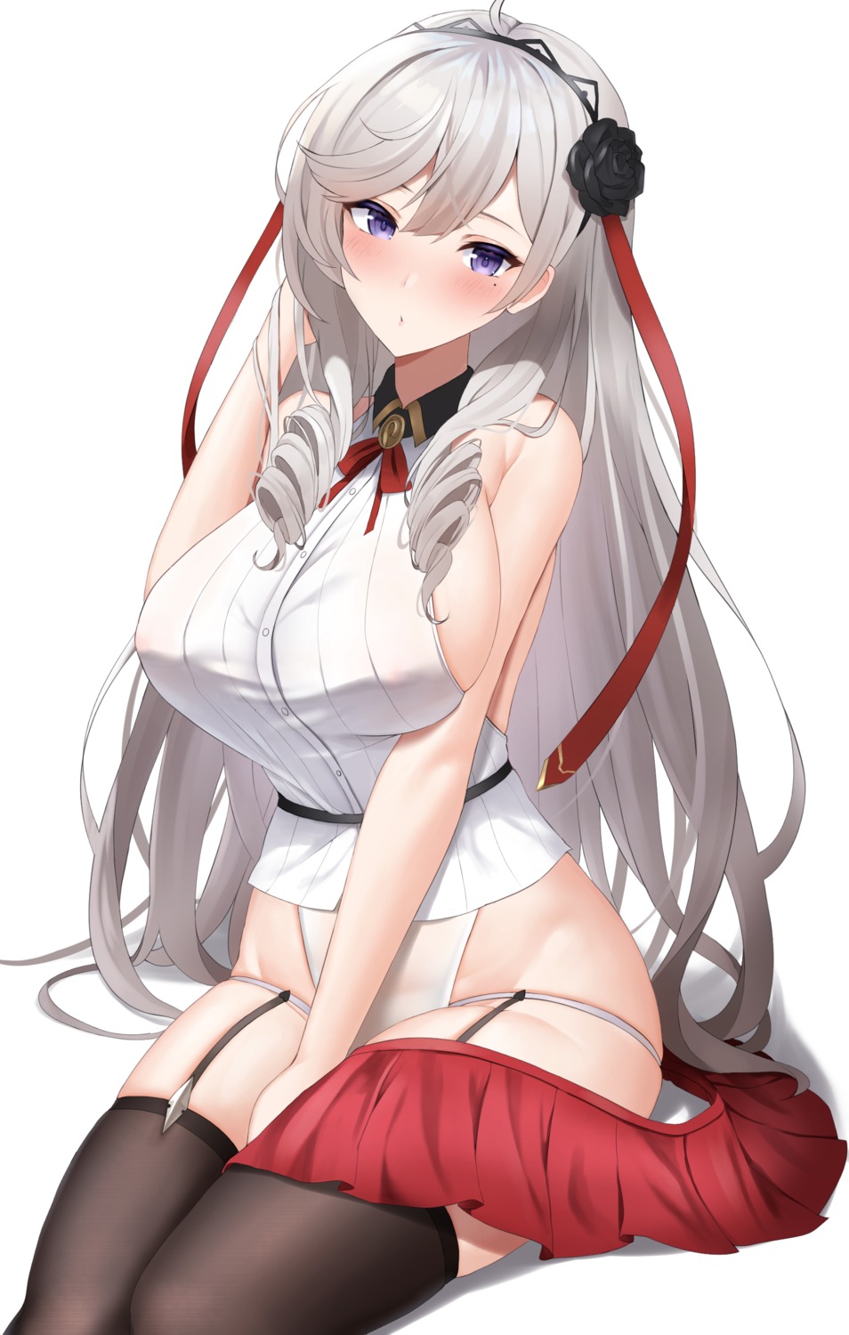 algerie_(azur_lane) areola azur_lane erect_nipples futon_fly_away garter no_bra pantsu see_through stockings thighhighs