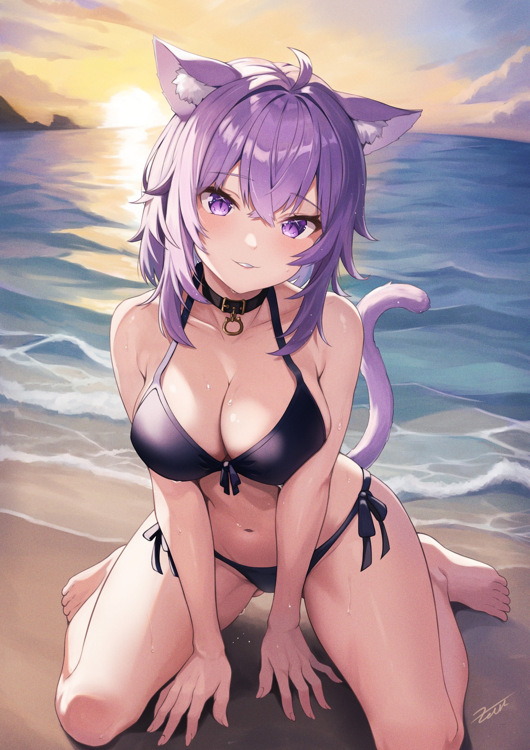 animal_ears bikini hololive hololive_gamers nekomata_okayu nekomimi swimsuits tail wet zeiss