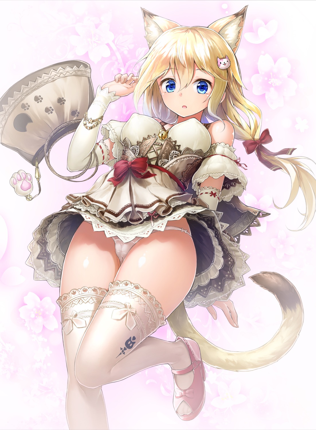 animal_ears cameltoe dress erect_nipples heels nekomimi pantsu skirt_lift solru tail thighhighs