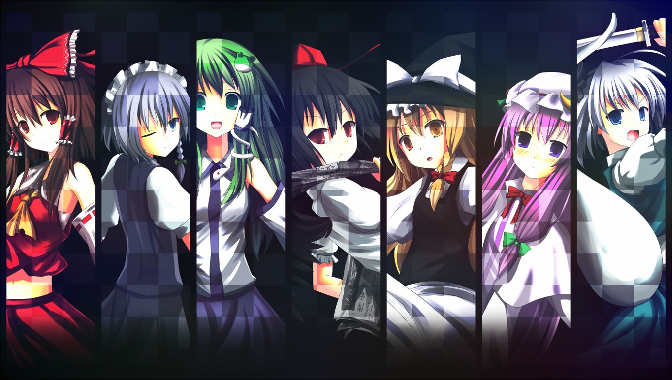 hakurei_reimu izayoi_sakuya kirisame_marisa kochiya_sanae konpaku_youmu patchouli_knowledge samegami shameimaru_aya touhou