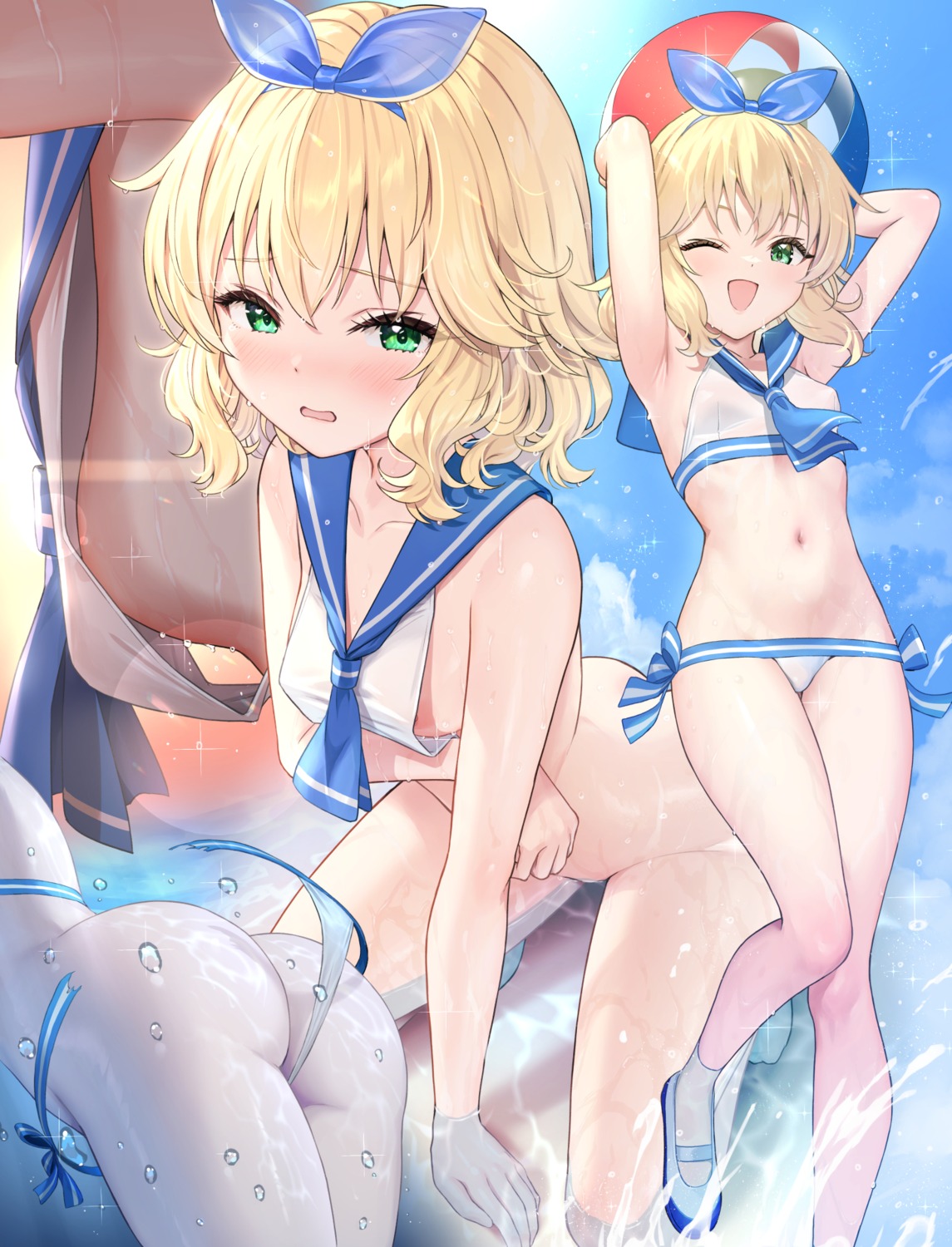 artist_revision ass bikini bikini_top bottomless loli matanonki nipple_slip sakurai_momoka_(idolm@ster) swimsuits the_idolm@ster the_idolm@ster_cinderella_girls the_idolm@ster_cinderella_girls_u149 thong wardrobe_malfunction wet