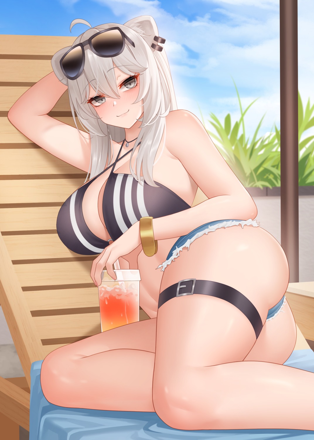 animal_ears bikini_top garter hololive megane shishiro_botan swimsuits wei_xiao