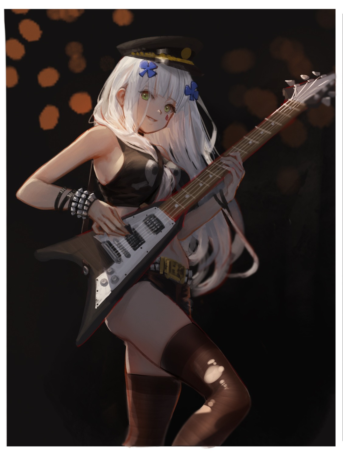 dokshuri girls_frontline guitar hk416_(girls_frontline) thighhighs torn_clothes