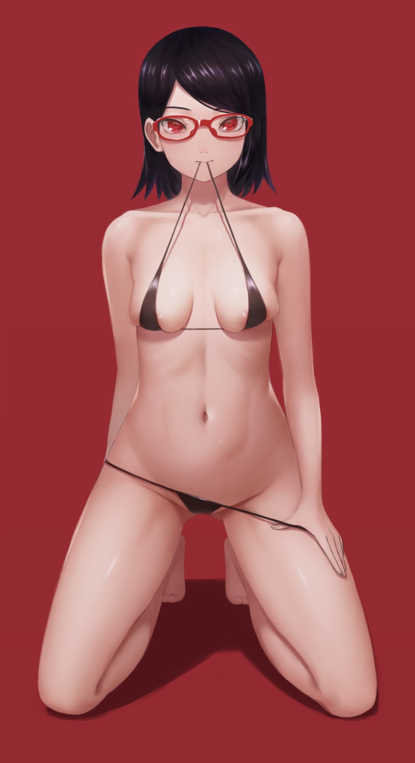 bikini megane miru_(wvjc7832) naruto panty_pull swimsuits uchiha_sarada undressing