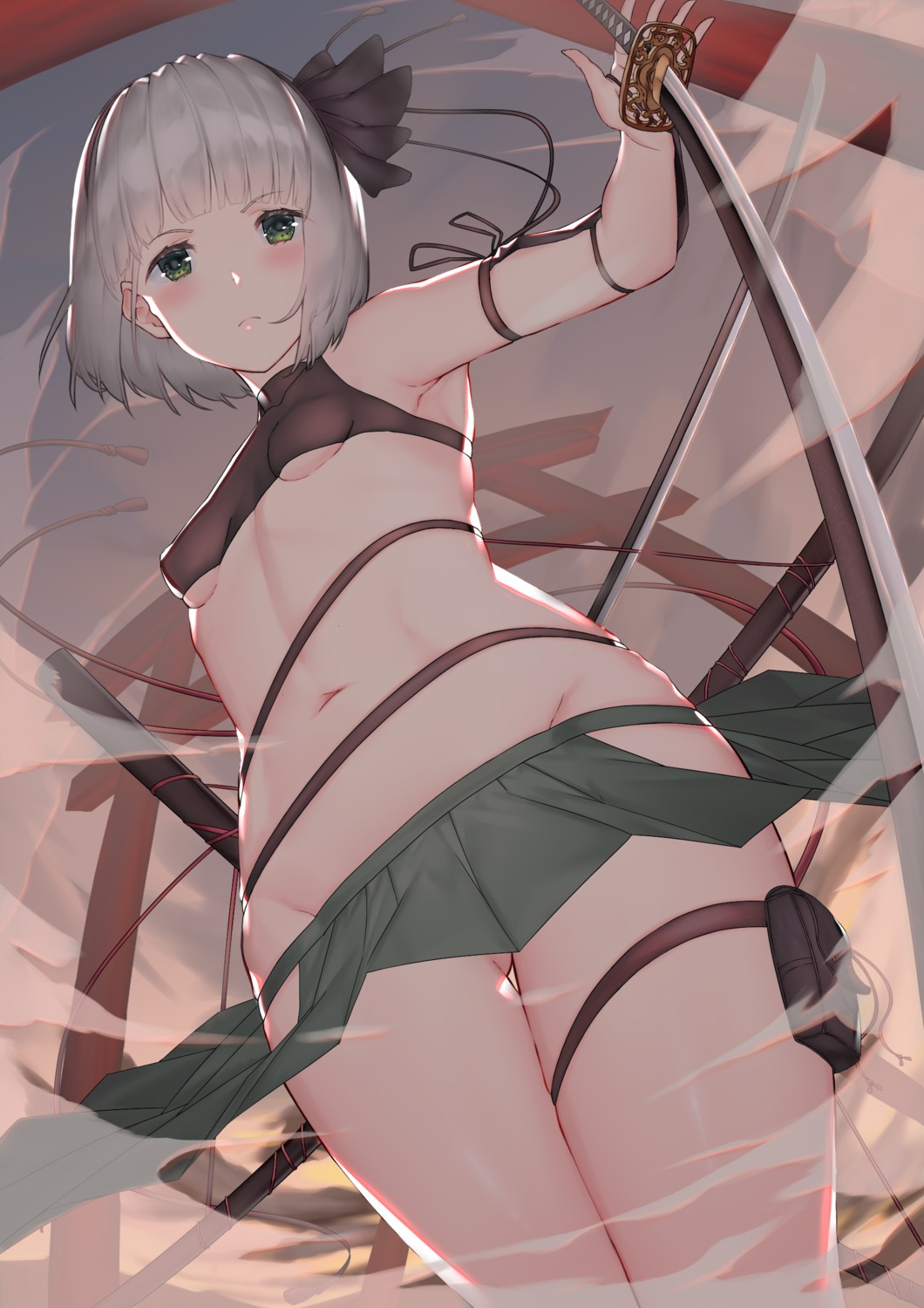 banitya garter konpaku_youmu no_bra nopan sword touhou underboob