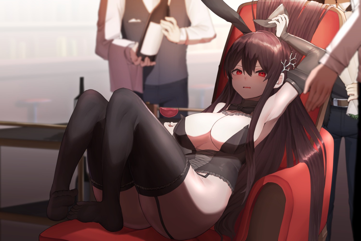 animal_ears bobby36446329 bunny_ears bunny_girl feet no_bra stockings thighhighs