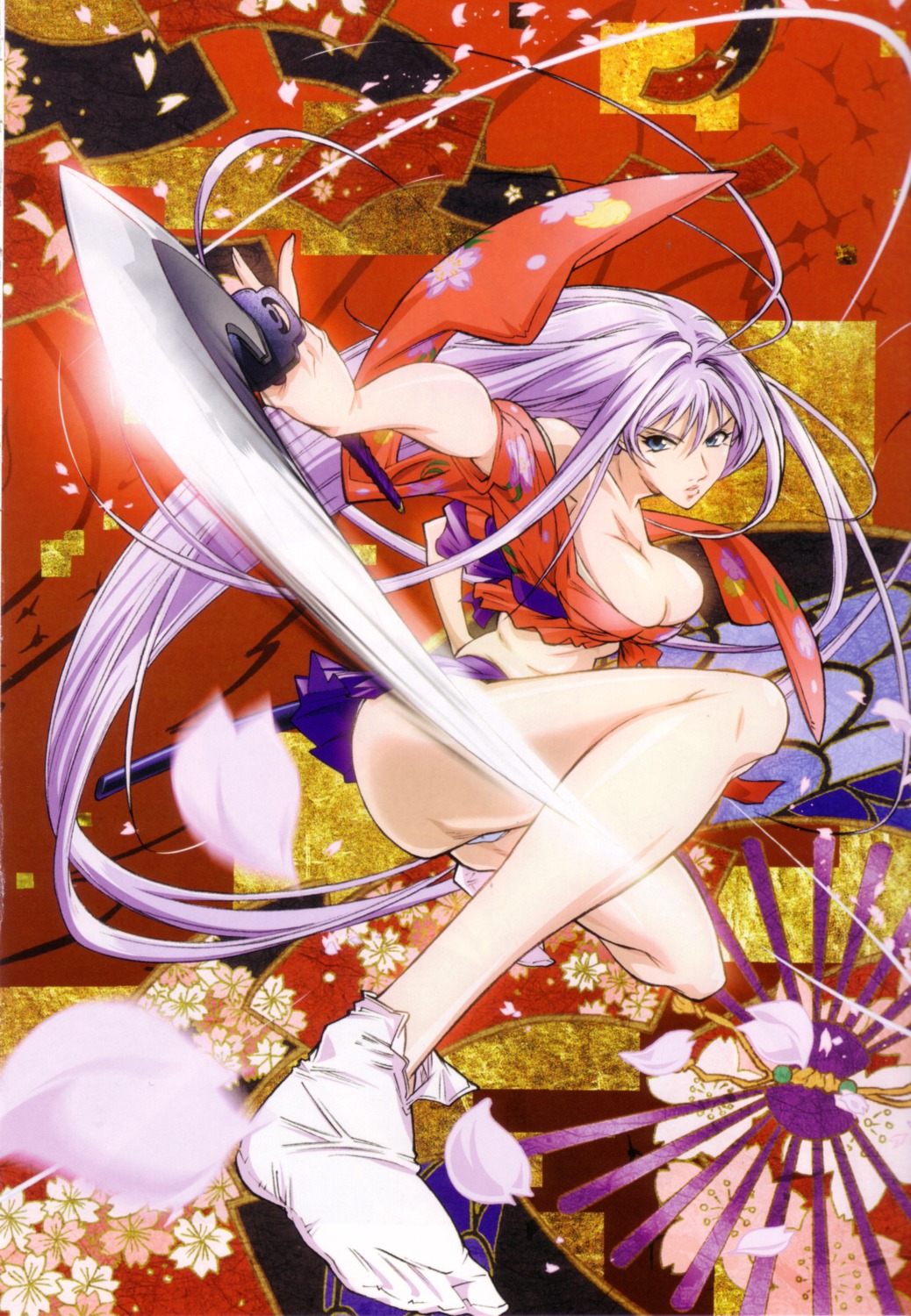 bleed_through cleavage natsume_maya open_shirt pantsu sword tenjou_tenge umehara_takahiro