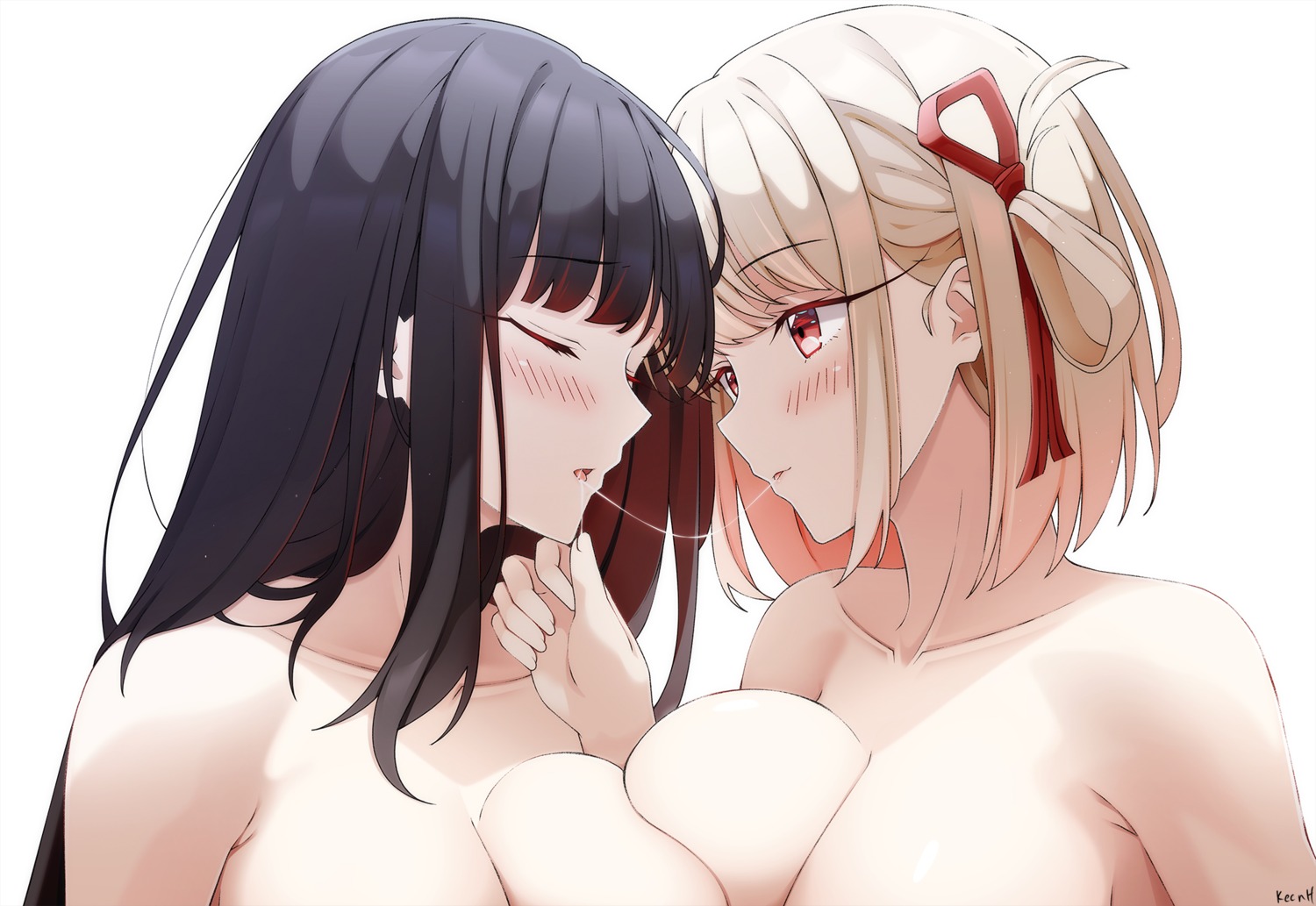 inoue_takina keenh lycoris_recoil nishikigi_chisato symmetrical_docking topless yuri