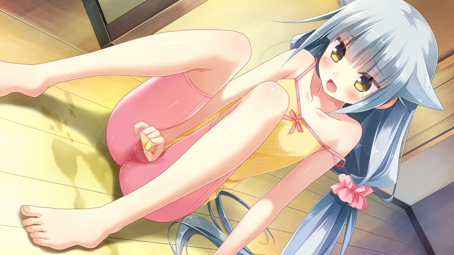 bike_shorts cube feet game_cg kanekiyo_miwa loli mamiya-kunchi_no_itsutsugo_jijou mamiya_nekoto pajama pantsu panty_pull pee photoshop pussy shimapan uncensored wet_clothes