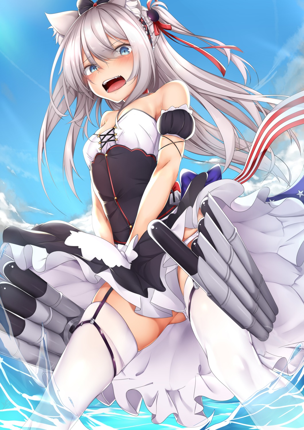 animal_ears azur_lane dress hammann_(azur_lane) kana616 pantsu skirt_lift stockings thighhighs wet