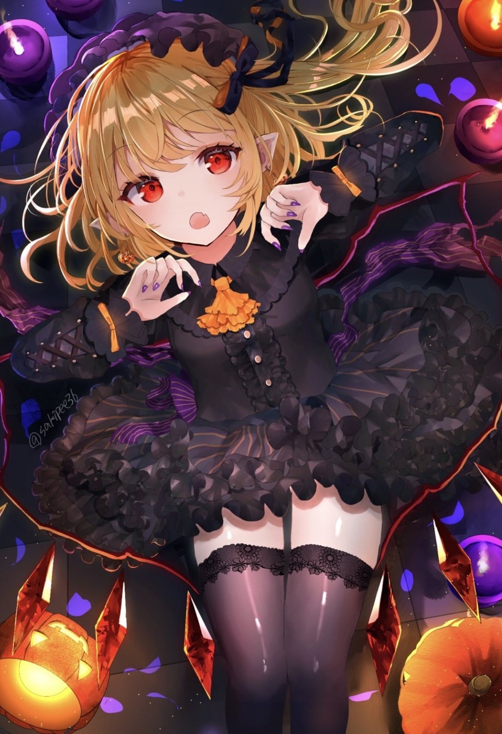 flandre_scarlet halloween pointy_ears skirt_lift tagme thighhighs touhou wings