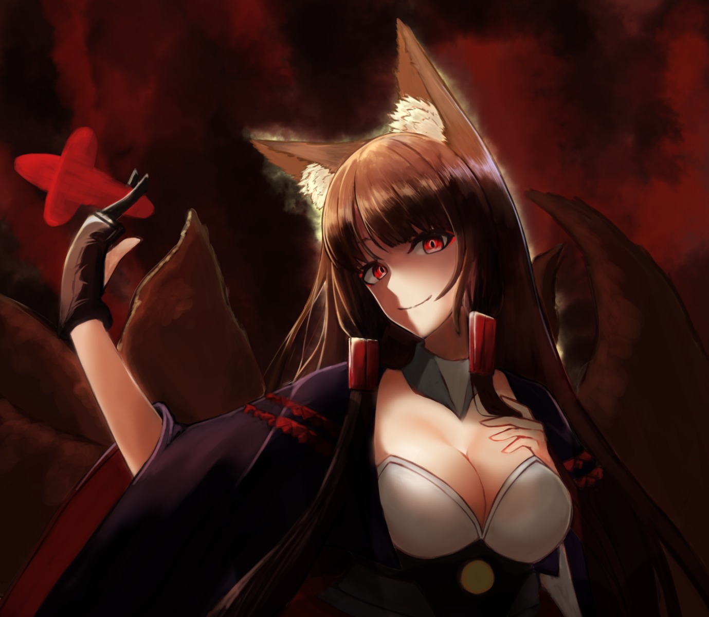 akagi_(azur_lane) animal_ears azur_lane cleavage kul_e_n tail