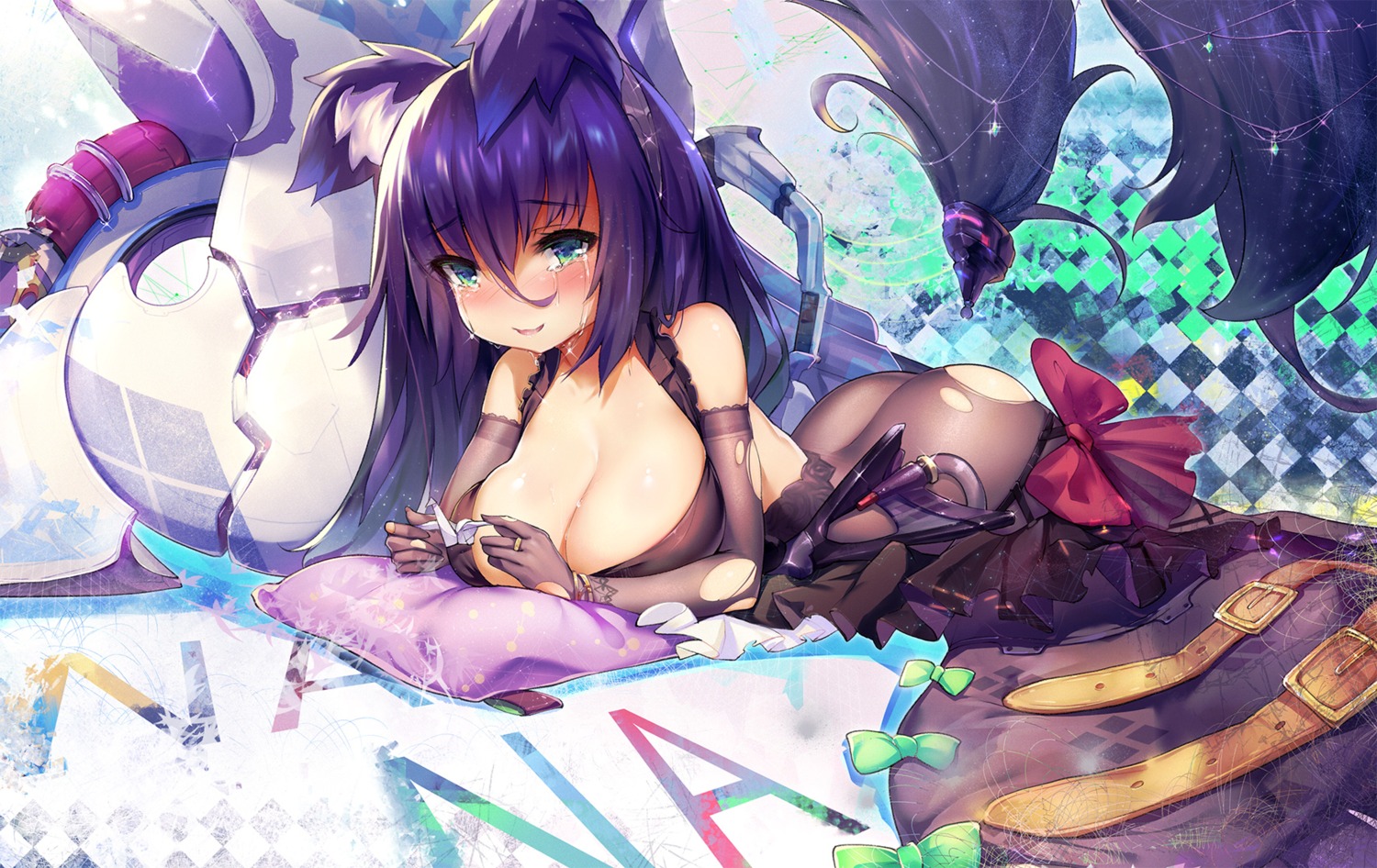animal_ears ass cleavage dk_senie pantyhose tail torn_clothes