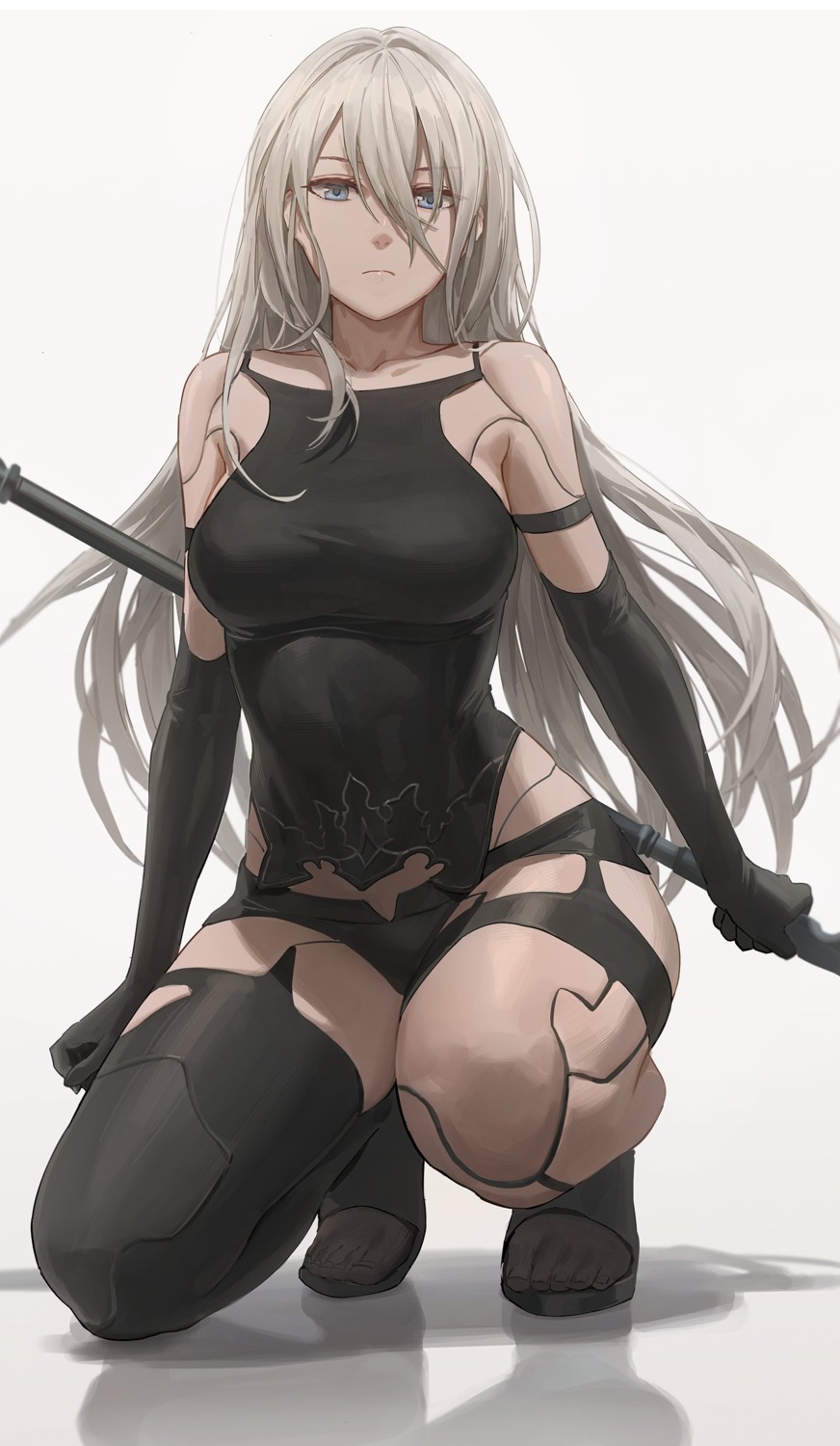 free_style_(yohan1754) mecha_musume nier_automata thighhighs weapon yorha_type_a_no._2