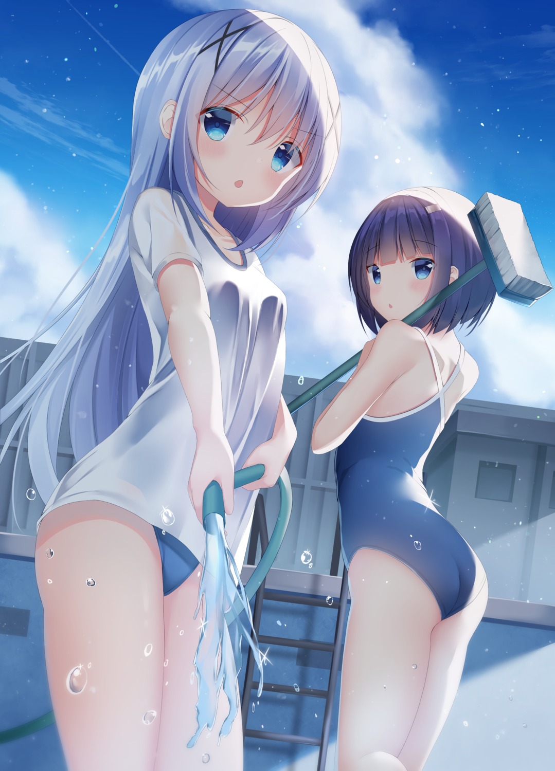 ass fuiba_fuyu gochuumon_wa_usagi_desu_ka? gym_uniform kafuu_chino loli pizzzica school_swimsuit see_through swimsuits wet wet_clothes