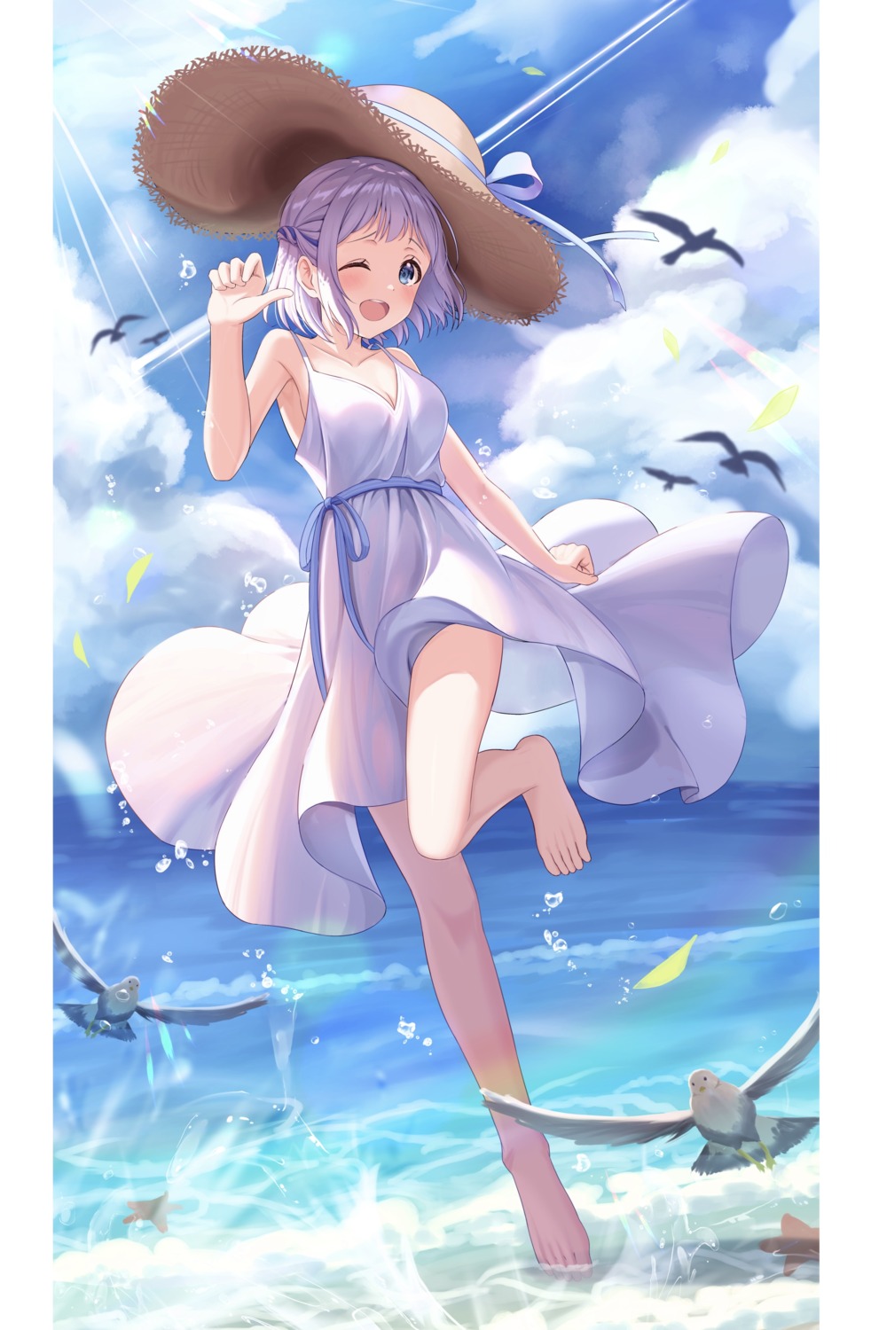 dress gakuen_idolm@ster katsuragi_lilja no_bra skirt_lift summer_dress taiyaki_yaita the_idolm@ster wet