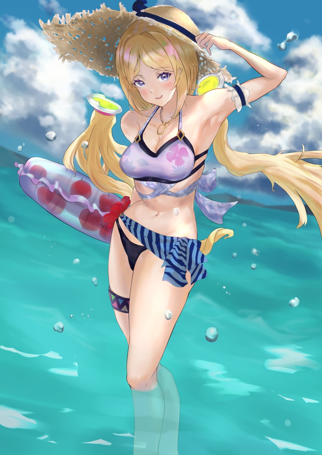 aki_rosenthal bikini cleavage garter hololive mugen_loop swimsuits wet