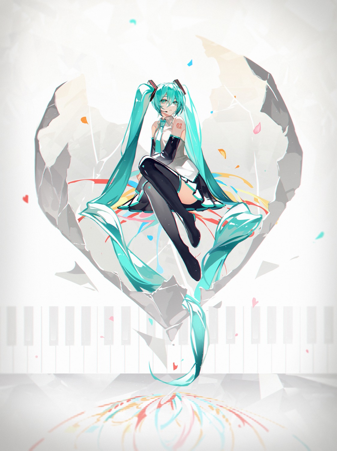 hatsune_miku headphones kazenemuri tattoo thighhighs vocaloid