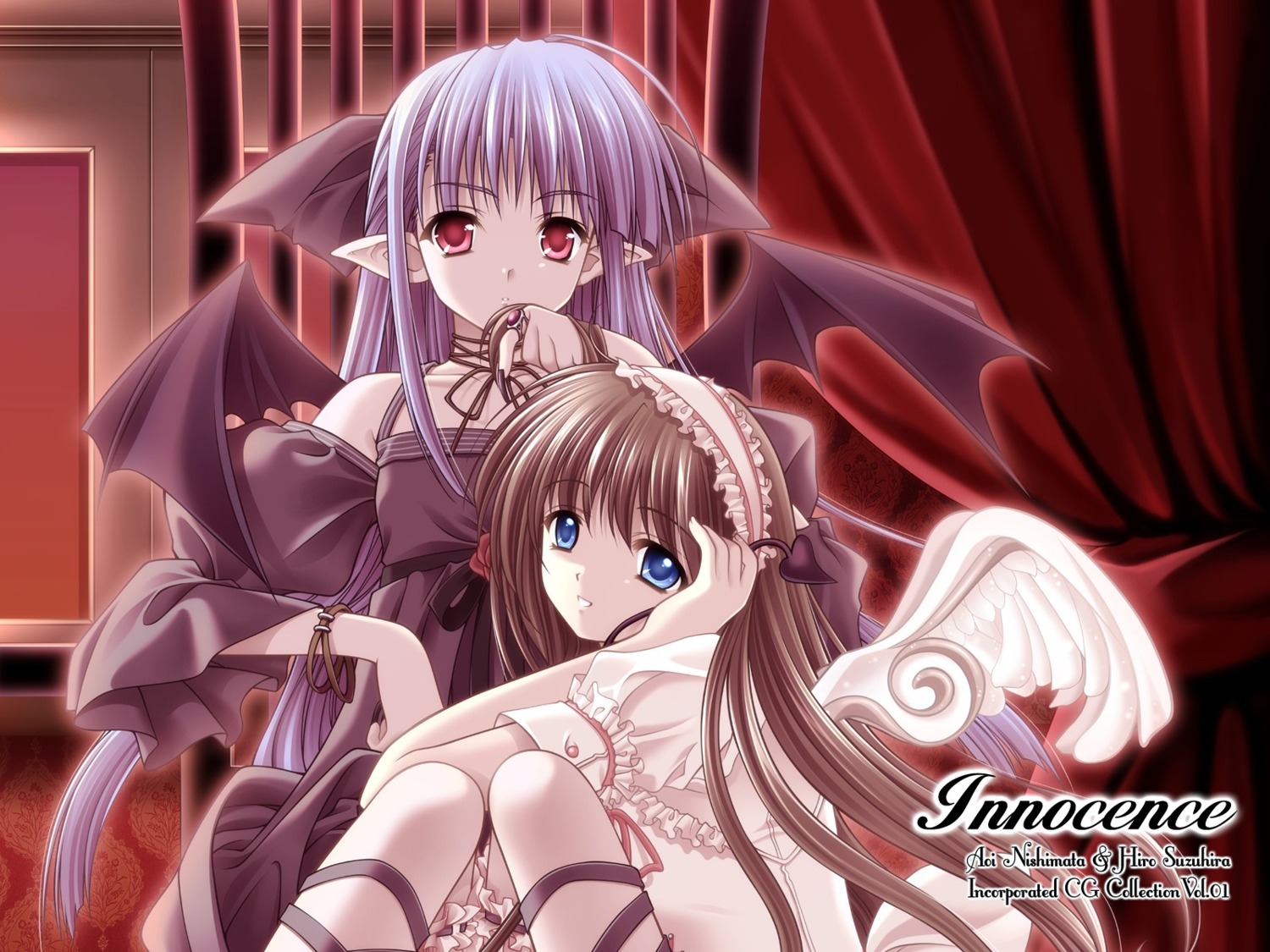 angel devil horns lolita_fashion nishimata_aoi shuffle suzuhira_hiro wallpaper wings