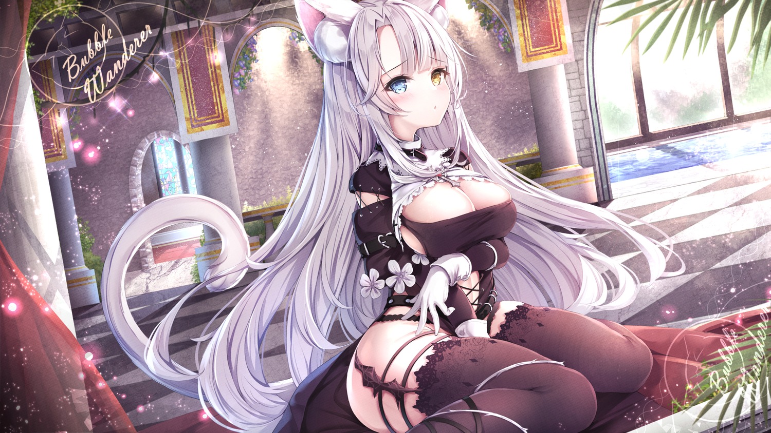 animal_ears heterochromia manman_manyou_haiyang_de_paomo no_bra nun tail thighhighs wallpaper