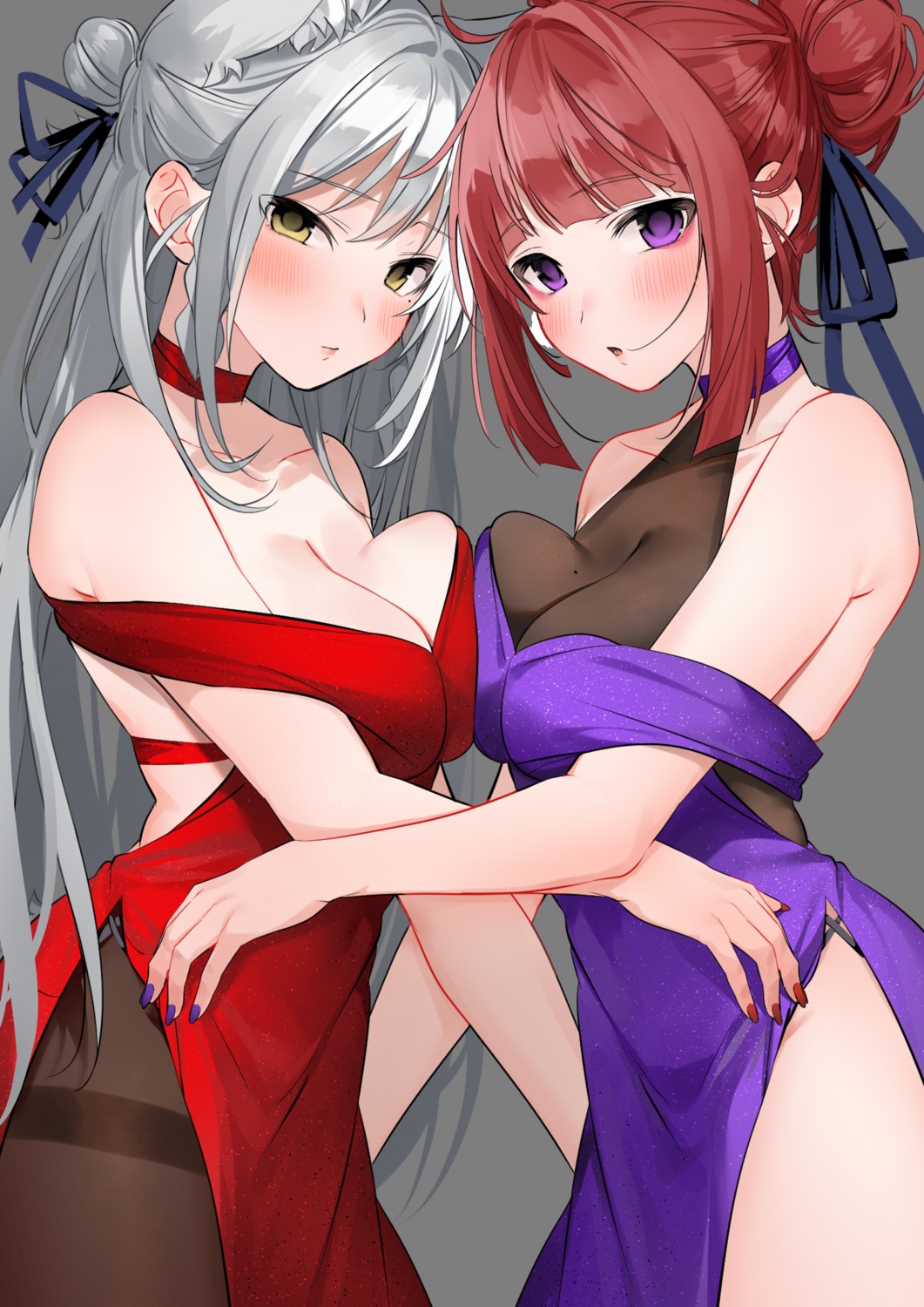 aliasing cleavage dress no_bra pantyhose symmetrical_docking transparent_png xretakex yuri