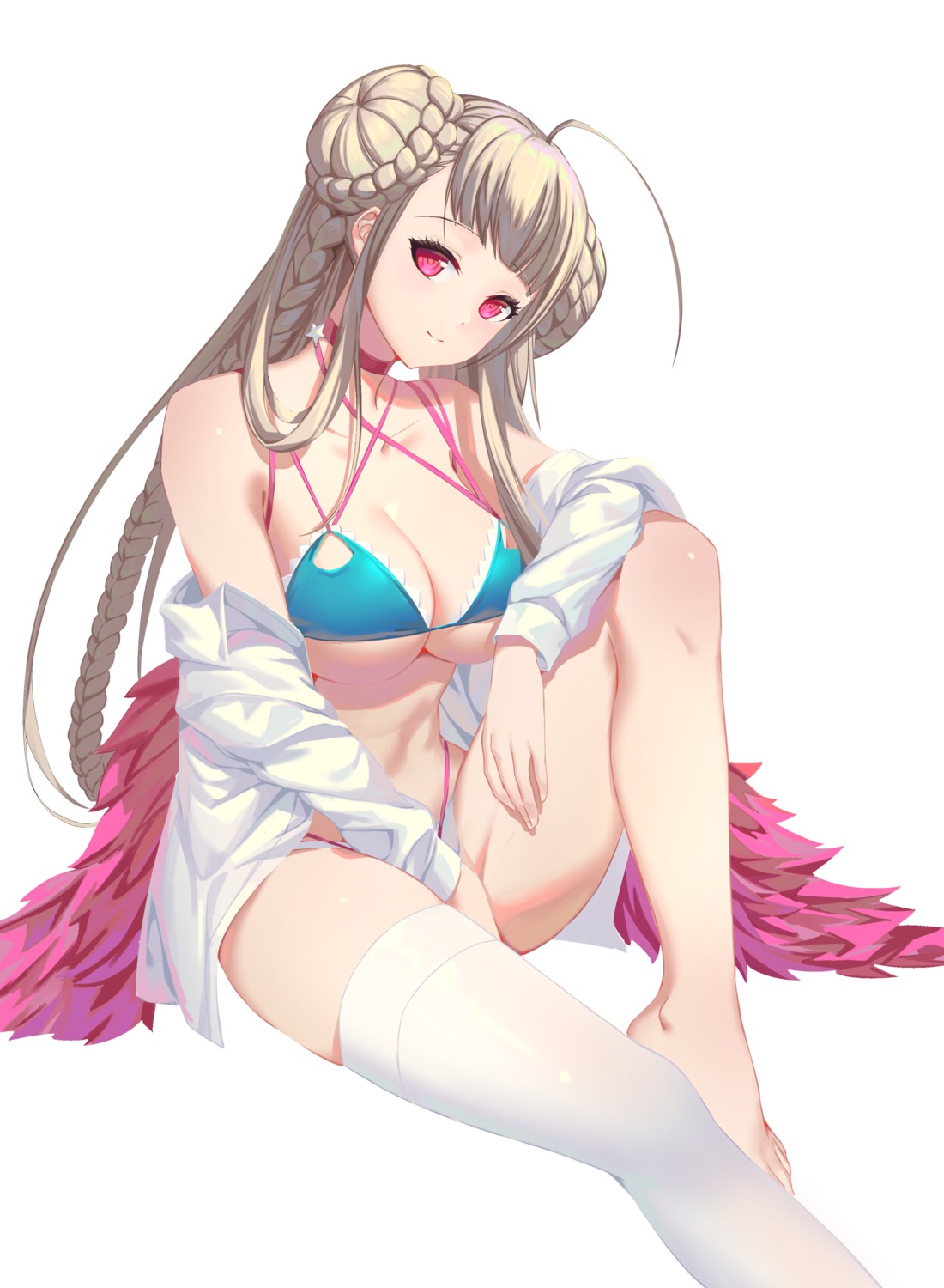 azur_lane bikini dress_shirt finx formidable_(azur_lane) open_shirt swimsuits thighhighs