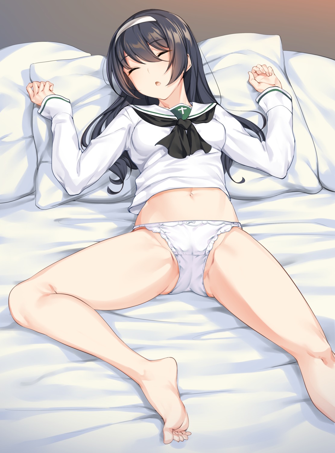 cameltoe feet girls_und_panzer ikomochi pantsu reizei_mako seifuku