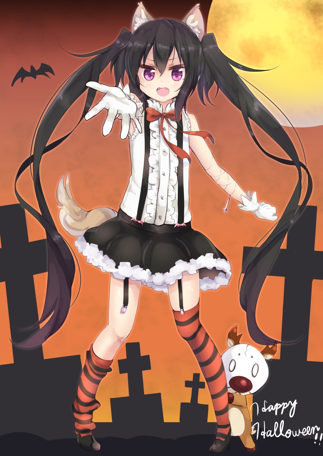 amano_(els573) animal_ears halloween note-chan stockings tail thighhighs
