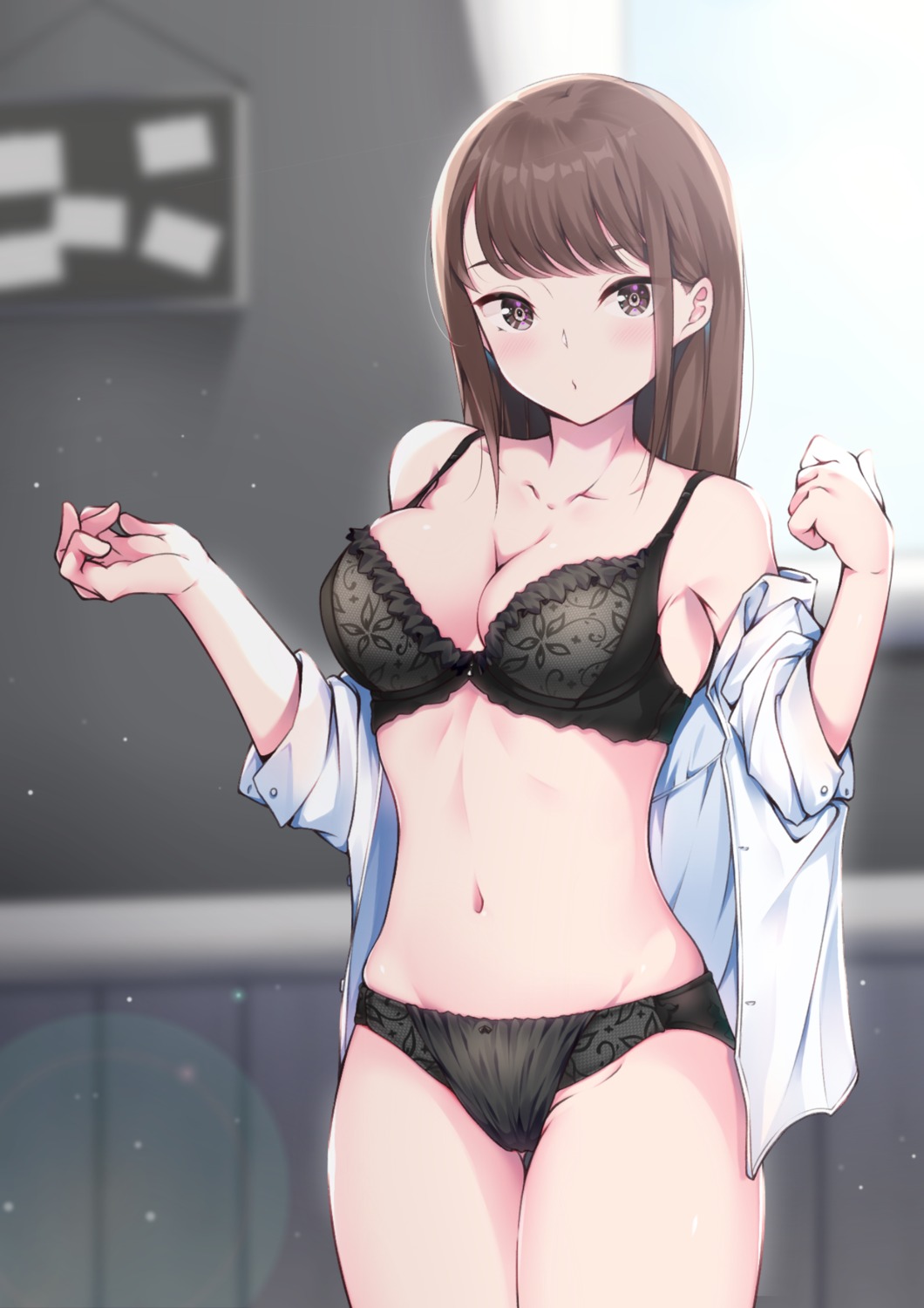 bra cleavage dress_shirt kotohane open_shirt pantsu