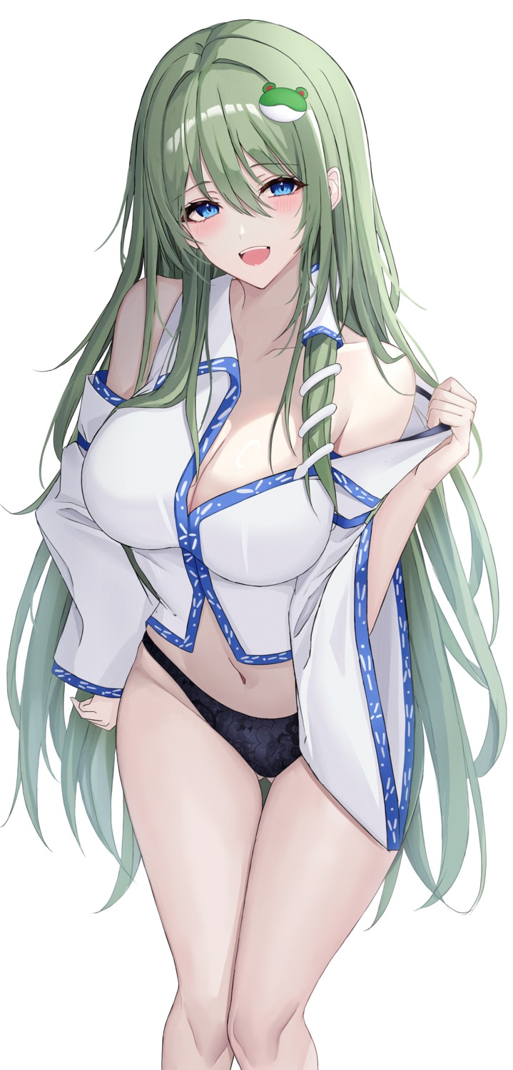 japanese_clothes kochiya_sanae kure:kuroha open_shirt pantsu touhou undressing