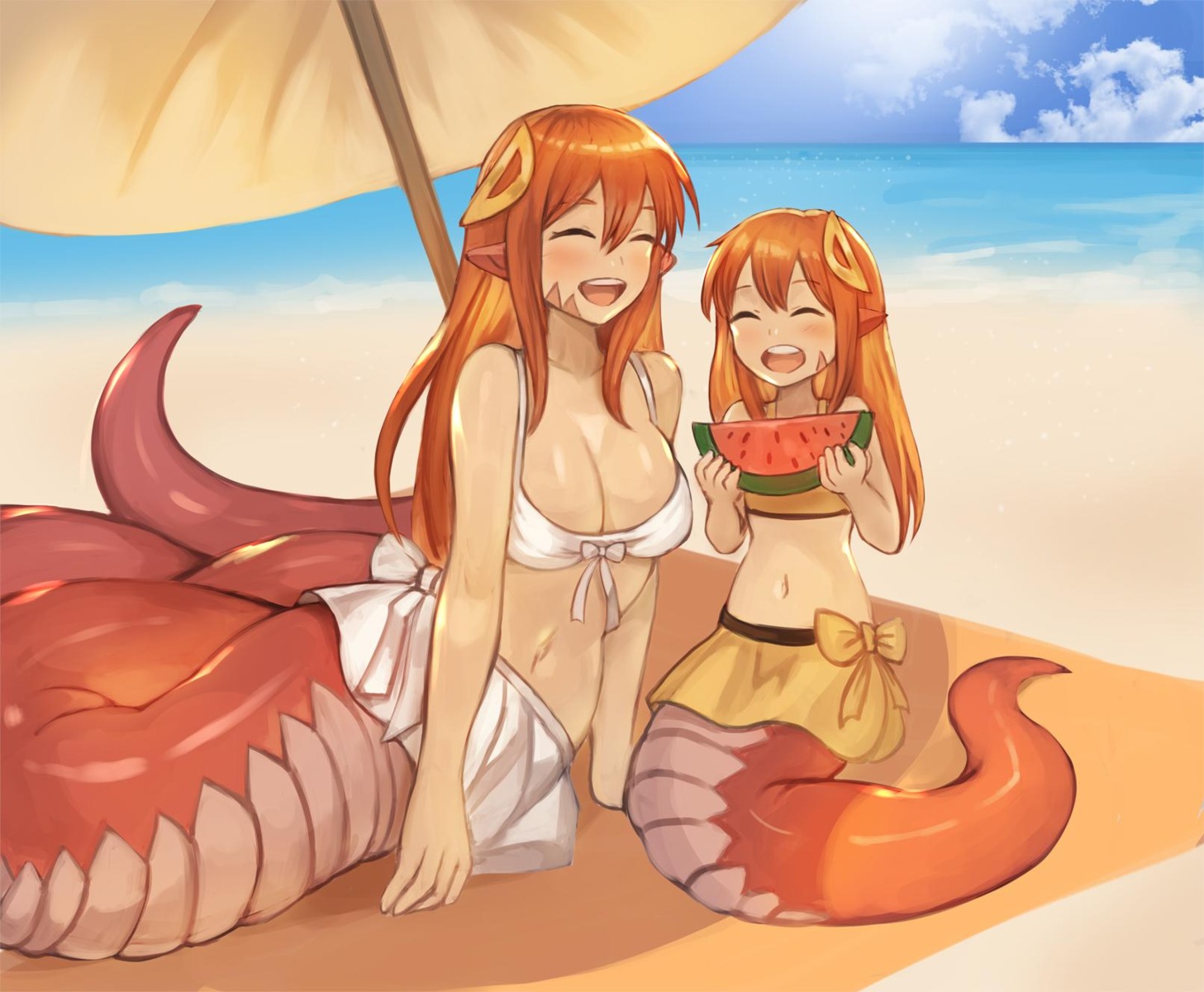 bikini miia_(monster_musume) monster_girl monster_musume_no_iru_nichijou pointy_ears sookmo swimsuits tail