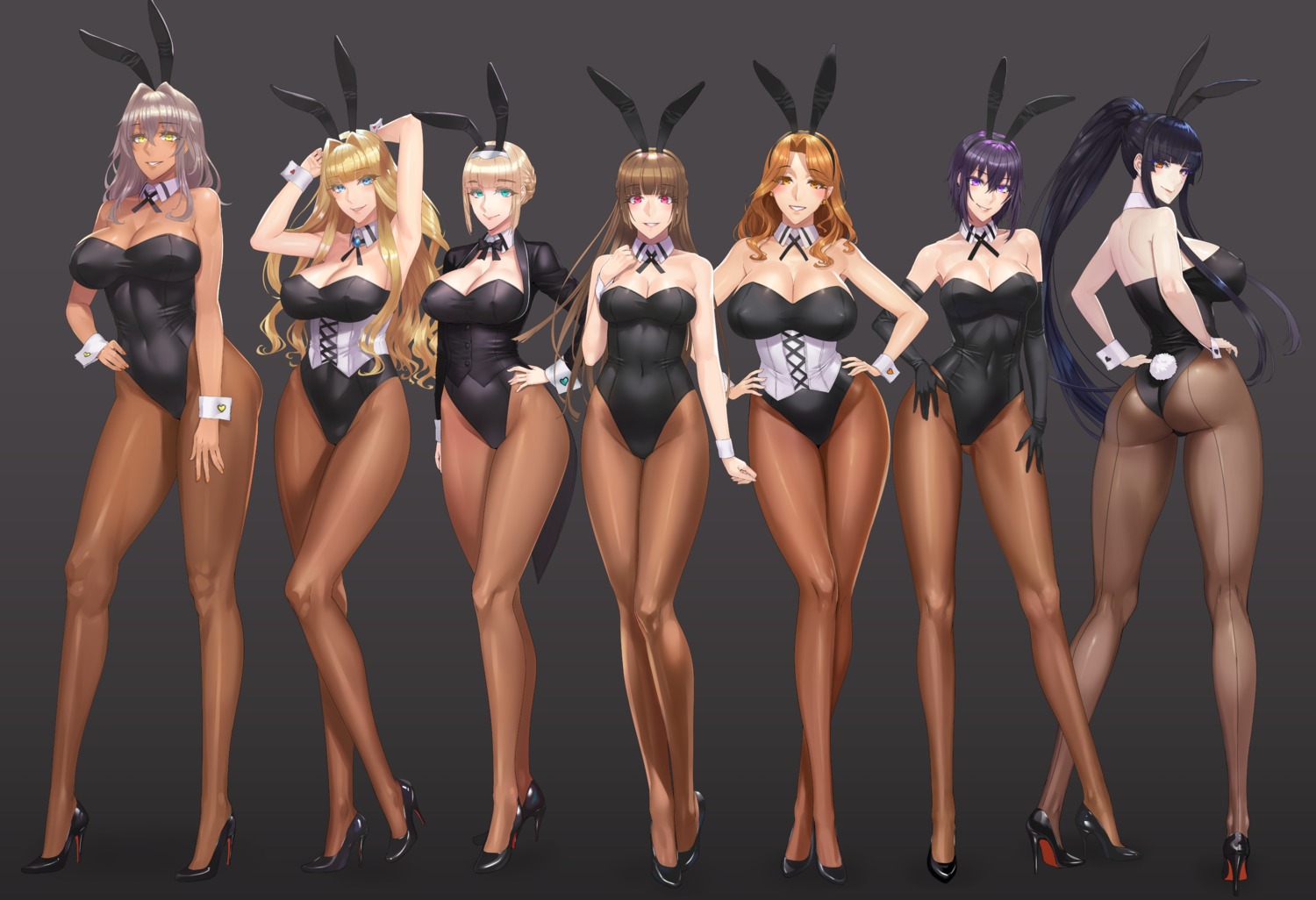 animal_ears ass bunny_ears bunny_girl cleavage damegane erect_nipples heels pantyhose tail