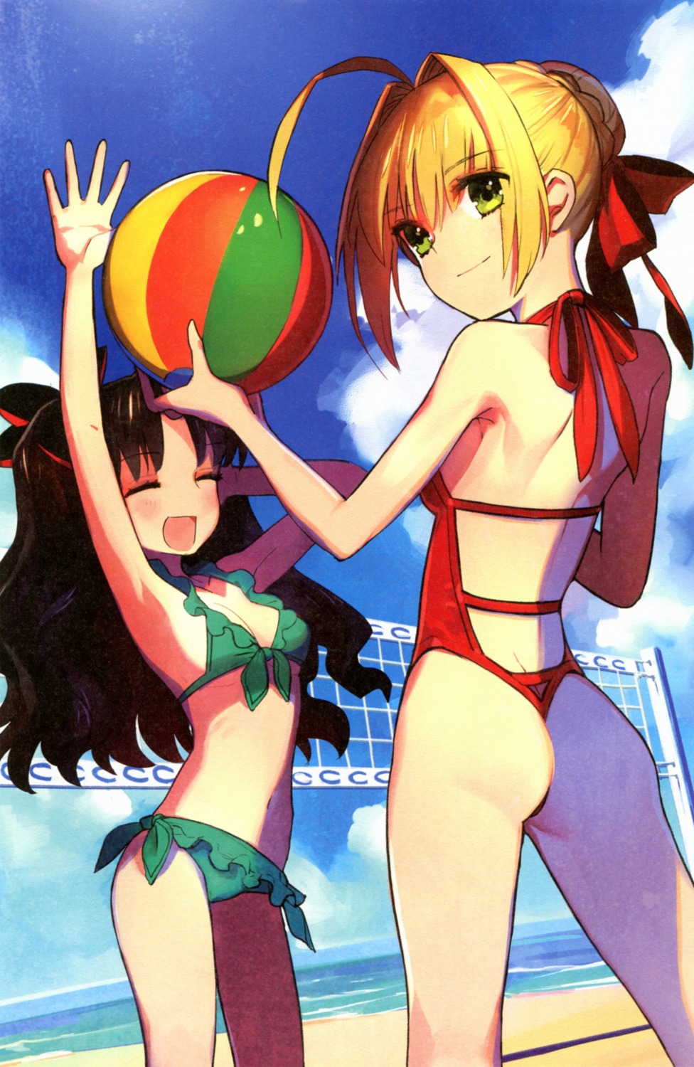 ass bikini fate/extra fate/extra_ccc fate/stay_night paper_texture saber_extra swimsuits thong toosaka_rin wada_rco