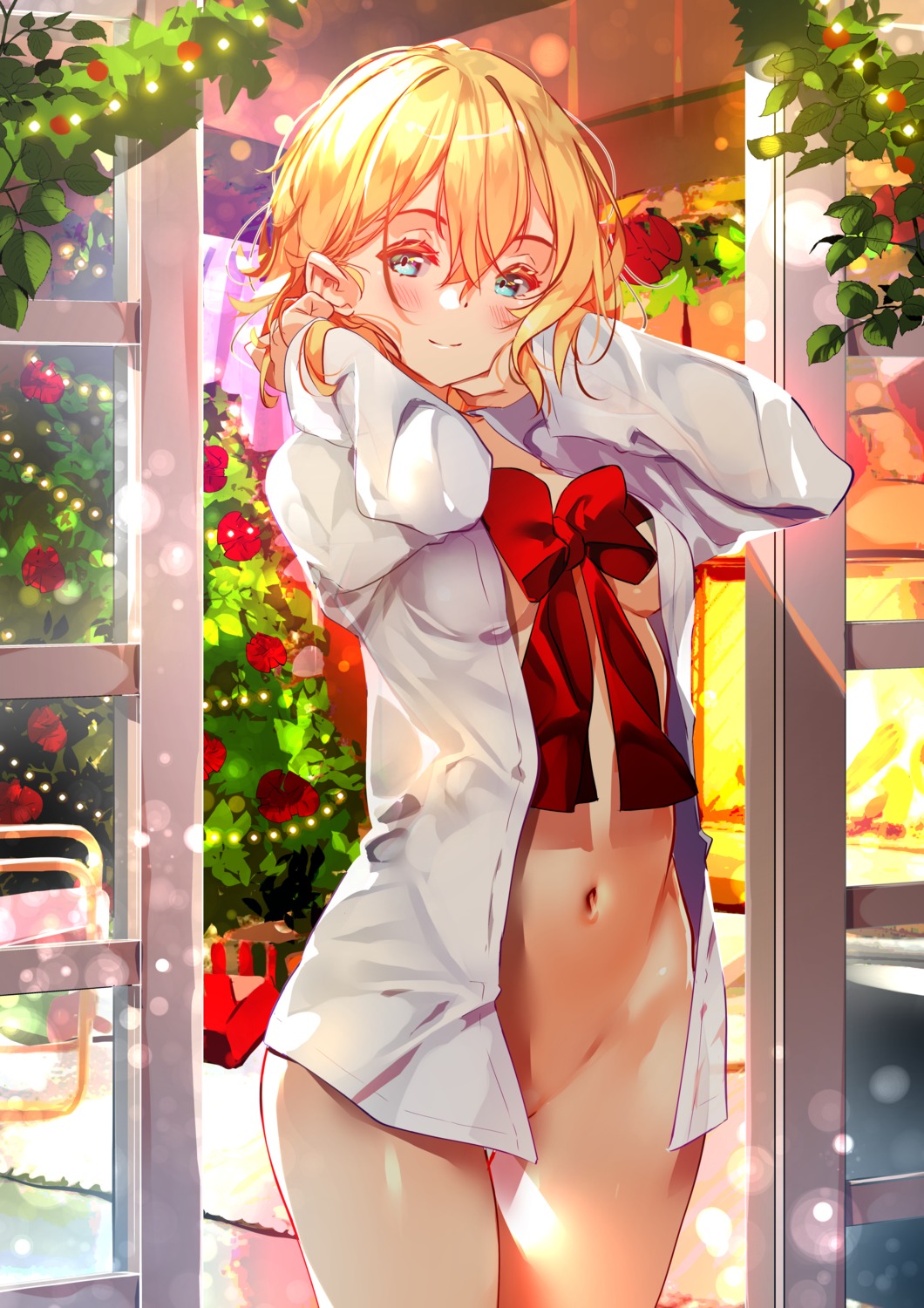 bottomless christmas dress_shirt kanojo_okarishimasu nanami_mami no_bra open_shirt sydus