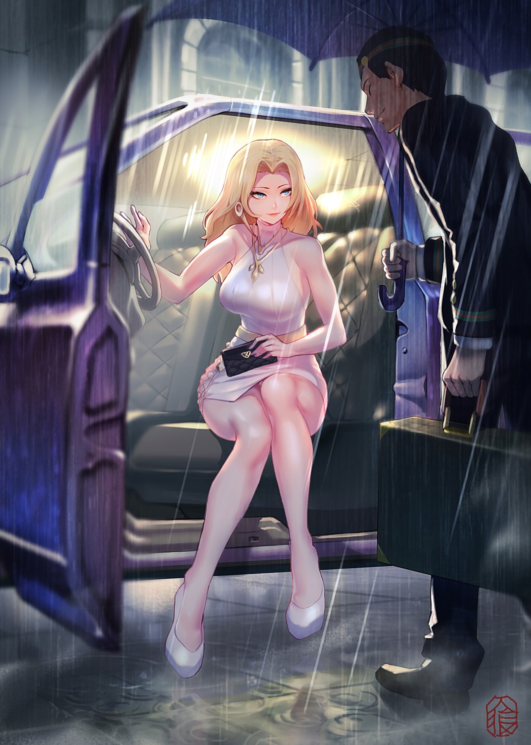 dress jin_rou no_bra pantsu skirt_lift umbrella wardrobe_malfunction