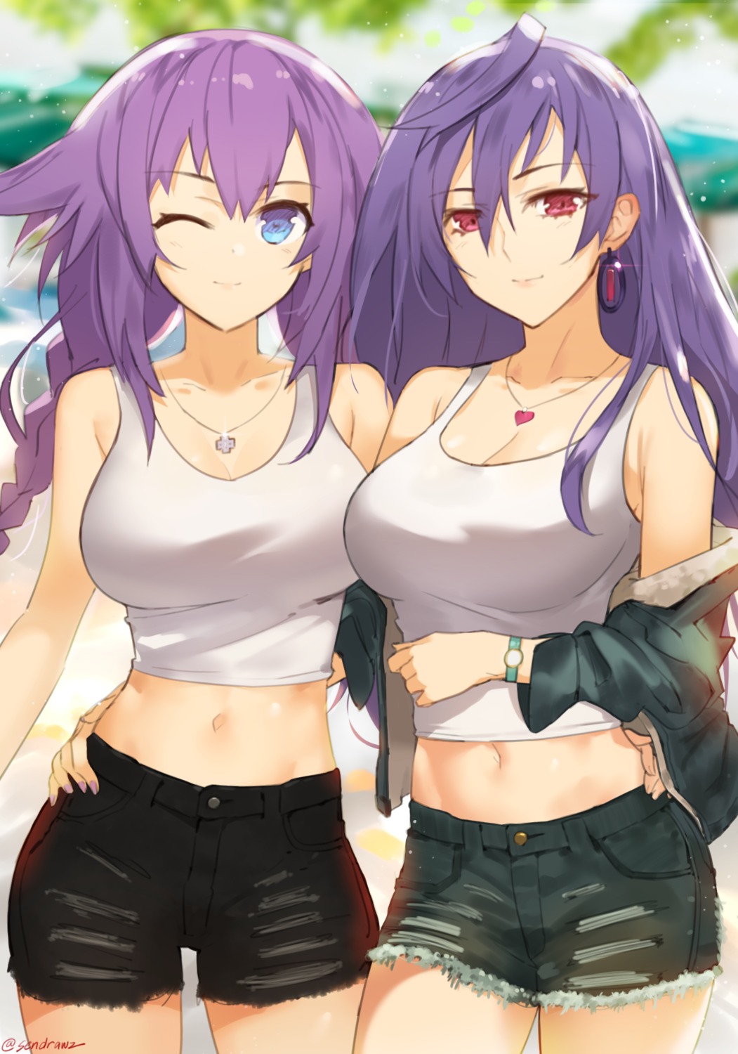 choujigen_game_neptune cleavage iris_heart purple_heart sendrawz torn_clothes