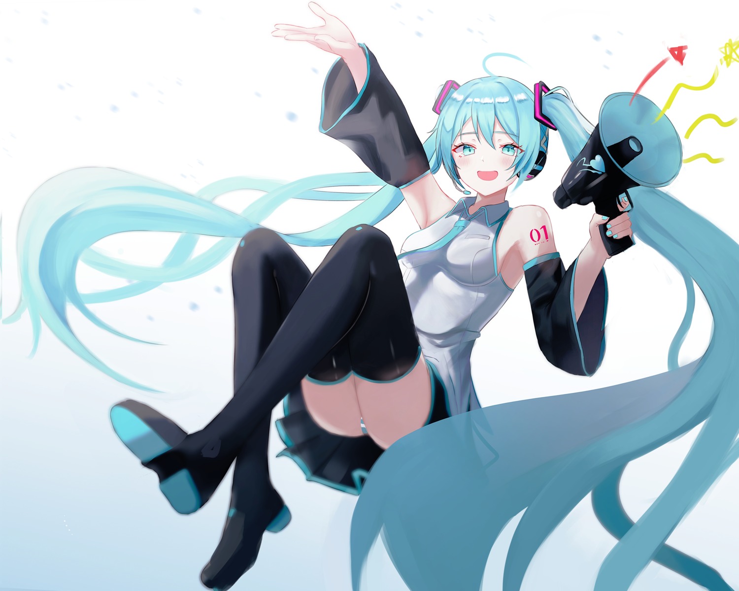 hatsune_miku headphones heels kano_(wi3028) pantsu pantyhose shimapan skirt_lift tattoo thighhighs vocaloid