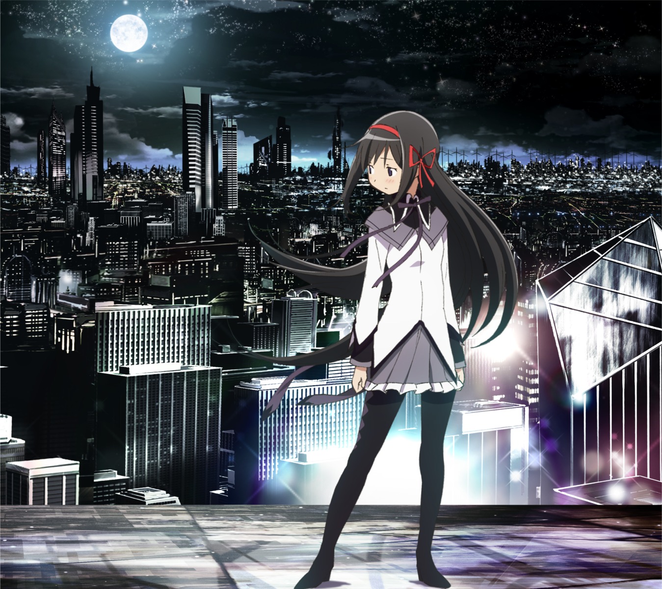 akemi_homura landscape pantyhose puella_magi_madoka_magica