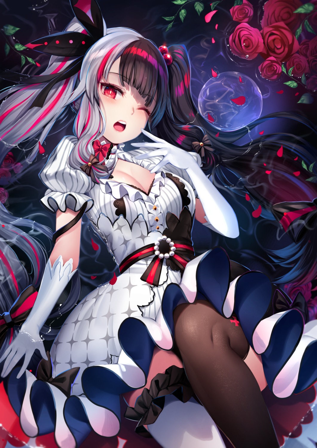 cleavage garter gothic_lolita lolita_fashion nijisanji skirt_lift thighhighs wet yorumi_rena zerocat