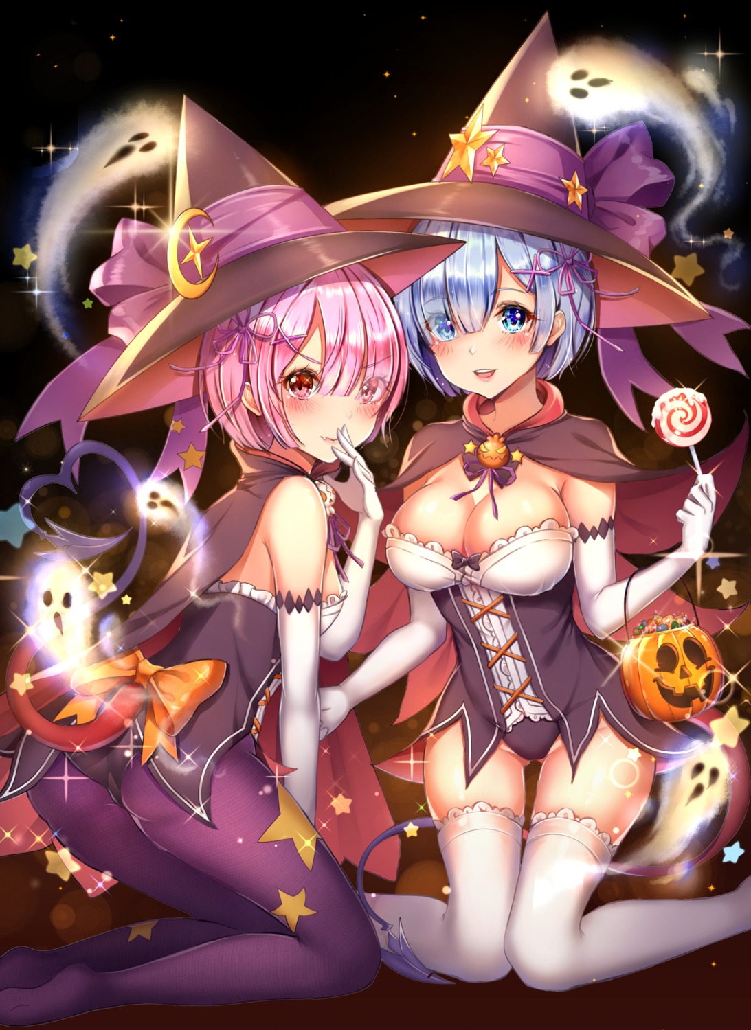 ass cleavage halloween leotard pantyhose queencho ram_(re_zero) re_zero_kara_hajimeru_isekai_seikatsu rem_(re_zero) tail thighhighs witch