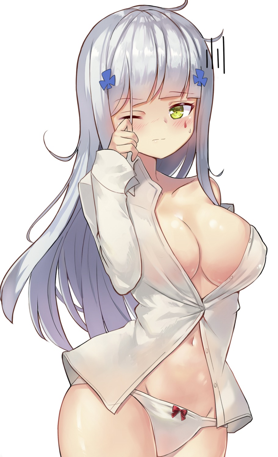 dress_shirt erect_nipples girls_frontline hk416_(girls_frontline) motokonut no_bra open_shirt pantsu