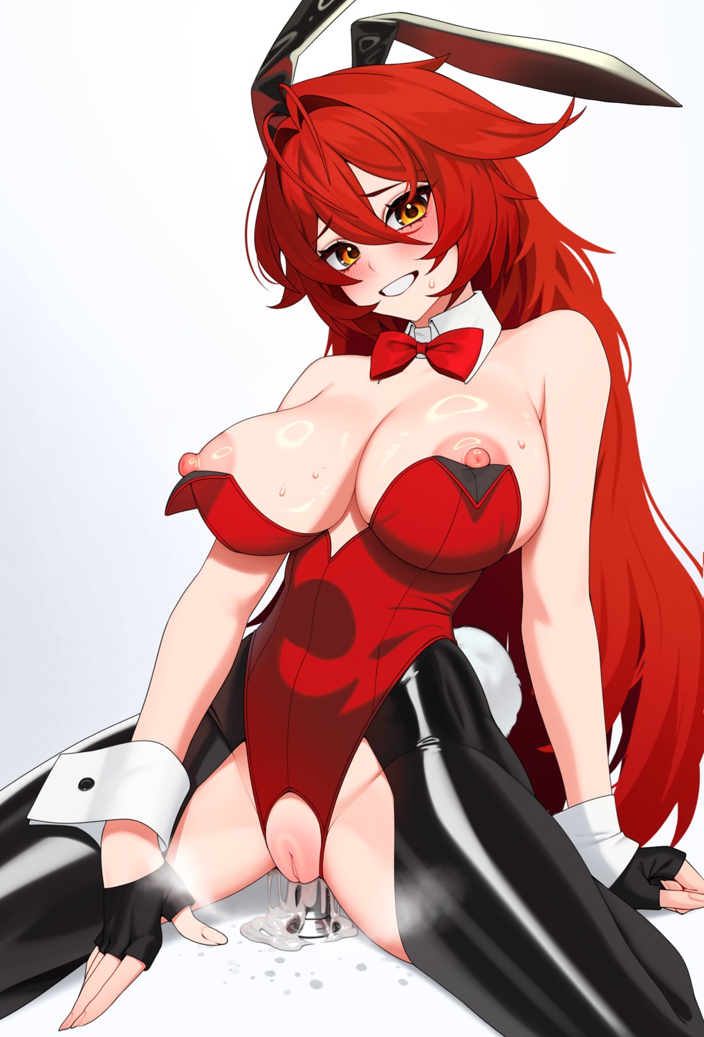 animal_ears breasts bunny_ears bunny_girl cum dildo ett masturbation nikke_the_goddess_of_victory nipples no_bra nopan pantyhose pussy red_hood_(nikke) tail uncensored