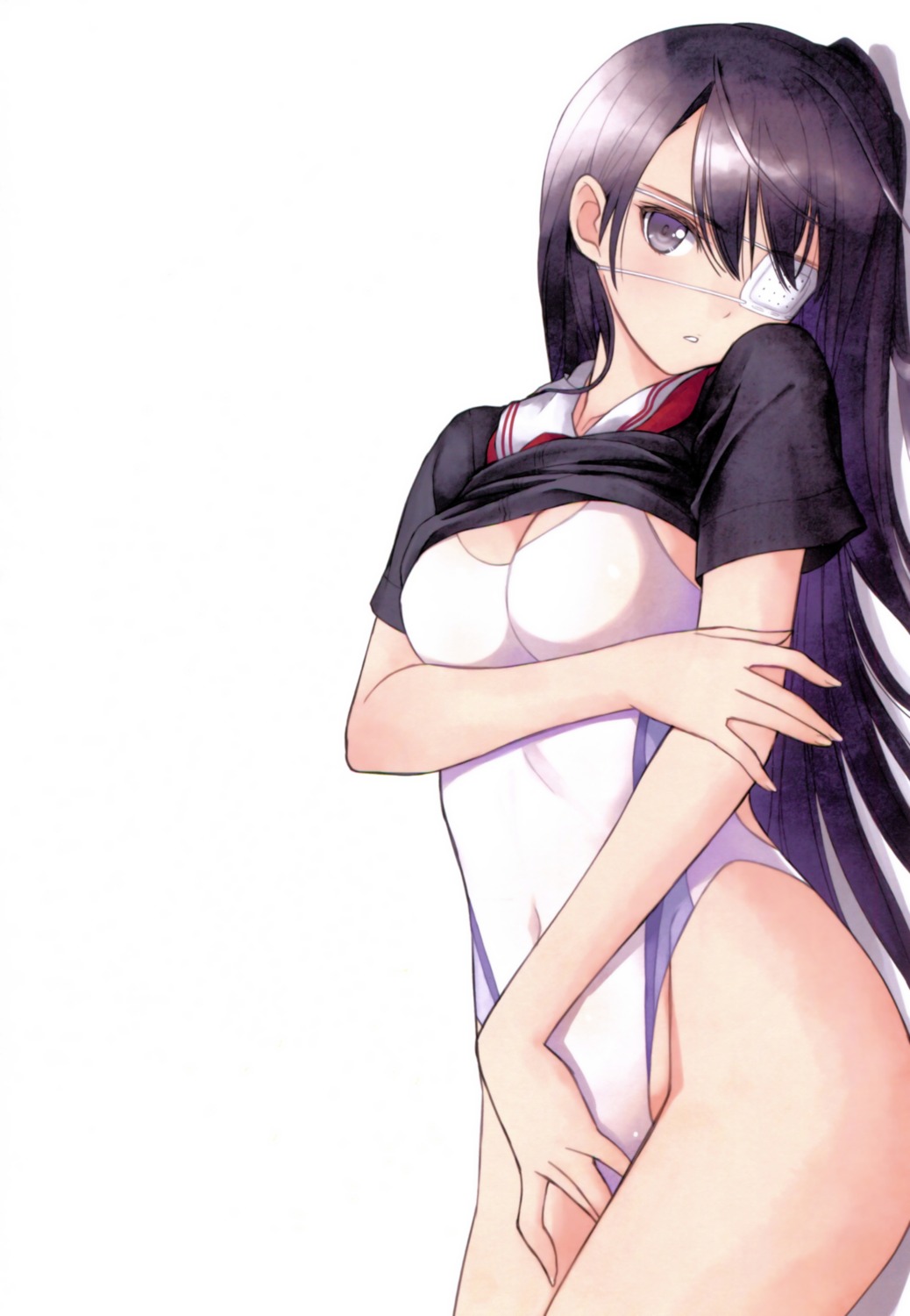 breast_hold eyepatch seifuku shirt_lift sister_blood swimsuits tony_taka