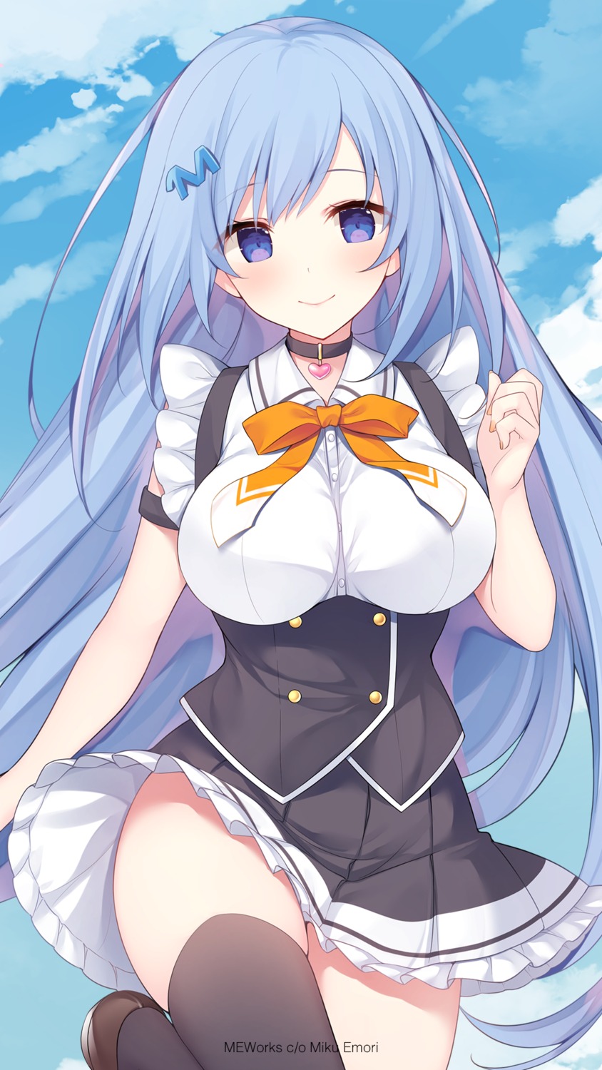 emori_miku emori_miku_project miko_92 seifuku skirt_lift thighhighs