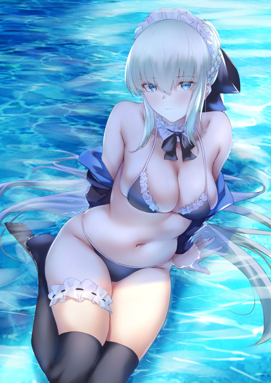 artist_revision bikini fate/grand_order garter morgan_le_fay_(fate) okuma707 saber saber_alter swimsuits thighhighs