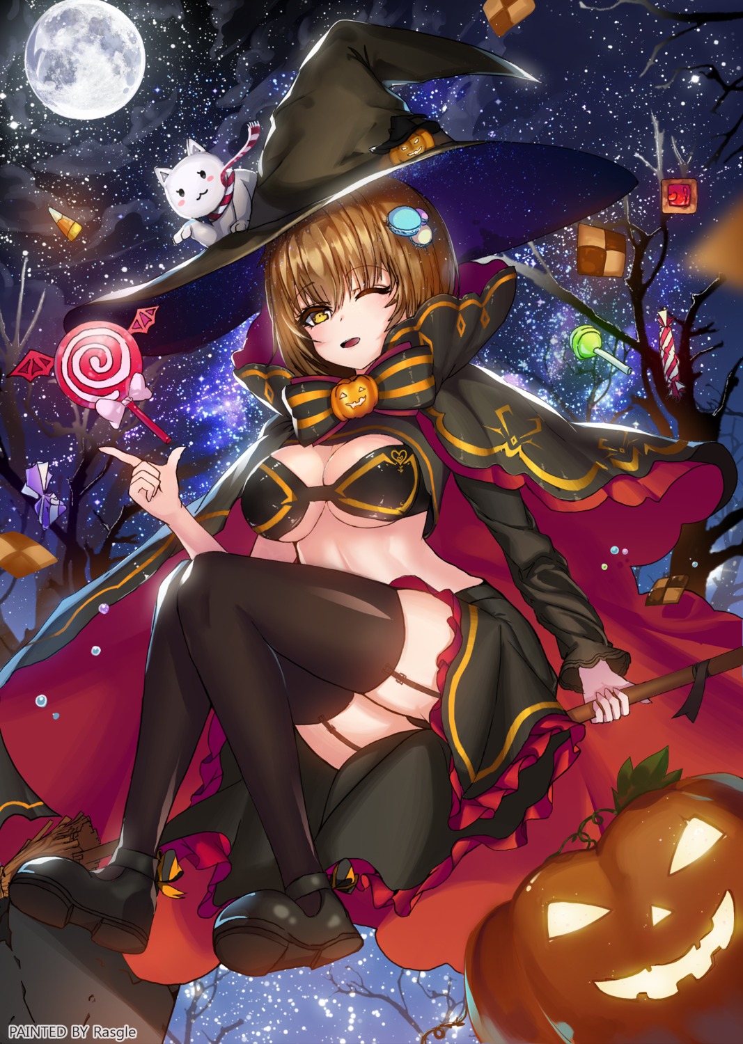 bikini_top cleavage halloween neko pantsu rasgle stockings swimsuits thighhighs underboob witch