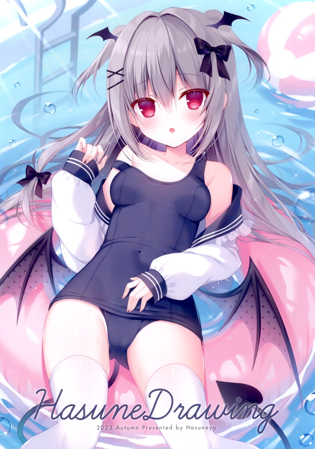 cameltoe devil hasune hasuneya school_swimsuit seifuku swimsuits tail thighhighs wet wings