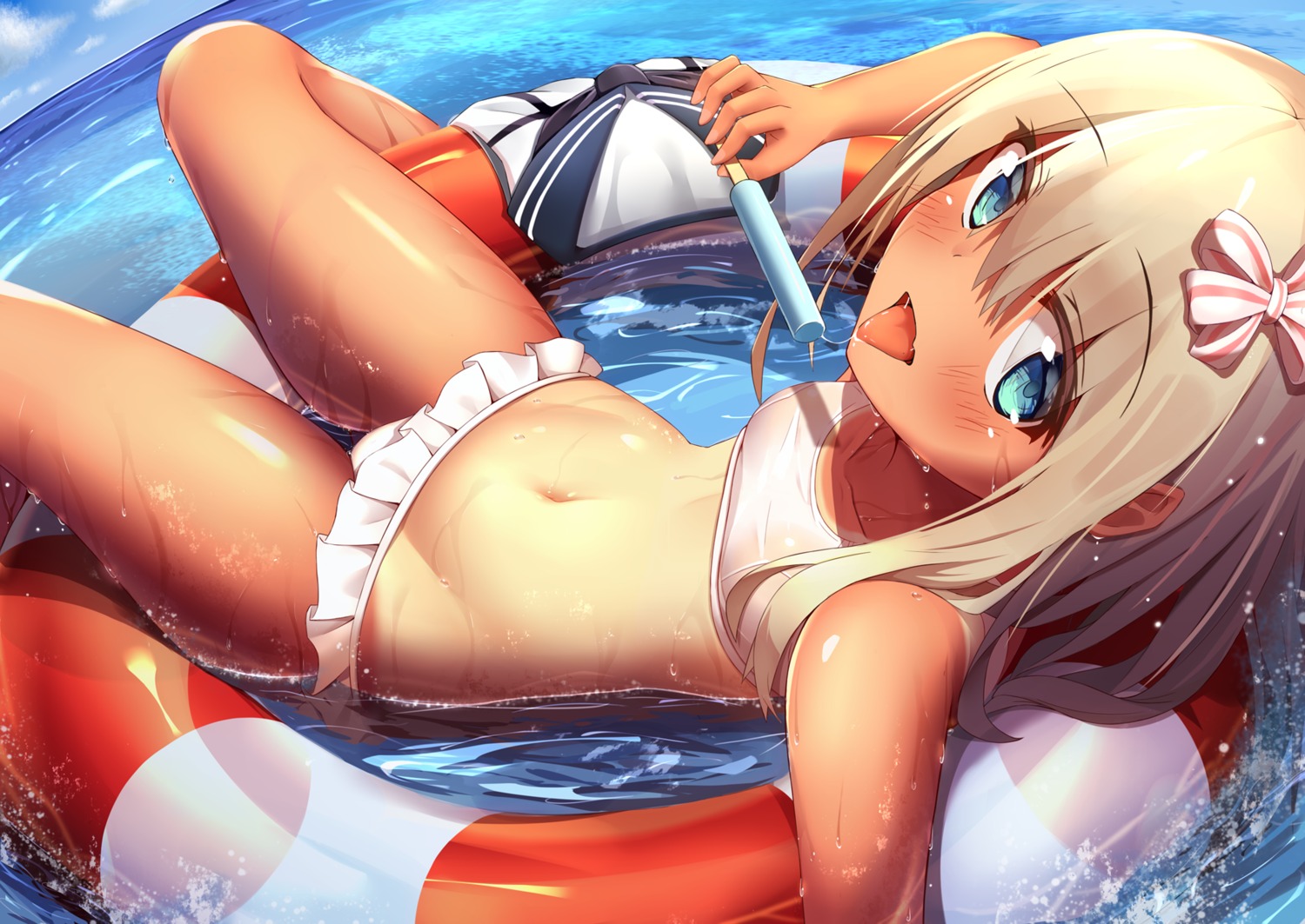 bikini higejii kantai_collection ro-500 swimsuits tan_lines wet